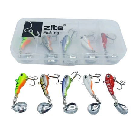 Zite Fishing Jigspinner Set Neon S 10g – 5 Köder mit Köderbox für Barsch, Forelle & Zander