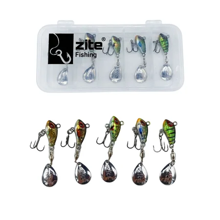 Zite Fishing Jigspinner Set Natur M 5g - 5 Spin Jigs im 3D-Beutefisch-Design für Barsch, Hecht & Zander