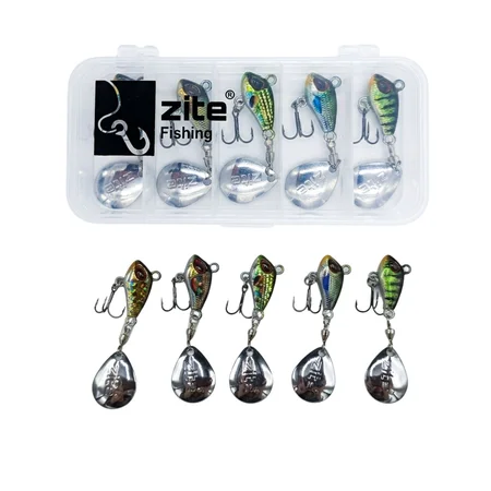 Zite Fishing Jigspinner Set Natur M 10g - 5 Spin Jigs im 3D-Beutefisch-Design für Barsch, Hecht & Zander