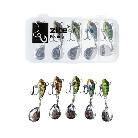 Zite Fishing Jigspinner Set Natur M 15g - 5 Spin Jigs im 3D-Beutefisch-Design für Barsch, Hecht & Zander