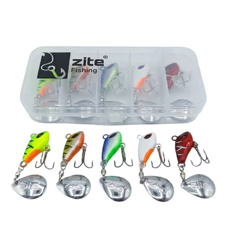 Zite Fishing Jigspinner Set Neon M 5g – 5 Spin-Jigs im Ultralight-Set mit Tackle-Box