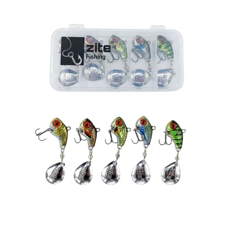 Zite Fishing Jigspinner Set Natur L 15g - 5 Spin Jigs im 3D-Beutefisch-Design für Barsch, Hecht & Zander