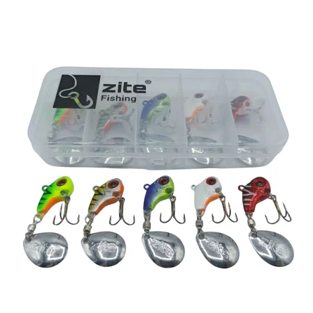 Zite Fishing Jigspinner Set Neon L 10g – 5 Neonfarben Barsch Zander Hecht Tackle-Box