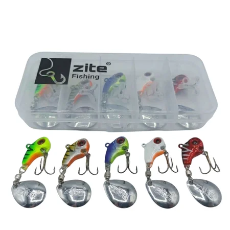 Zite Fishing Jigspinner Set Neon L 15g – 5 Stück mit Tackle-Box Zander Barsch Hecht