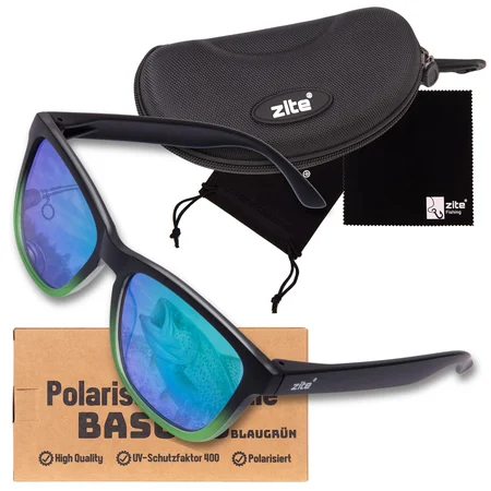 Zite Fishing Polarisationsbrille Basulo – Blaugrün verspiegelt mit UV400-Schutz inkl. Hardcase & Microfasertuch