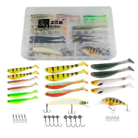 Zite Fishing Zielfischbox Zander – 35-tlg. Set mit Gummiködern, Wobbler, Crankbait & Jigköpfen