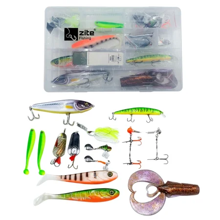 Zite Fishing Zielfischbox Hecht – 14-tlg. Köder-Set mit Box | Gummifische, Wobbler, Jerkbait, Bladed Jig & Blinker