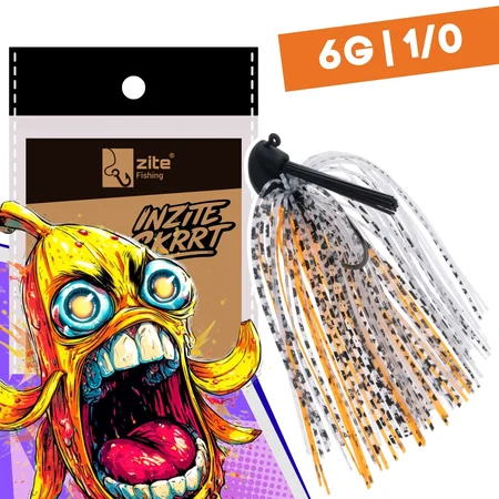 Inzite Skrrt Skirt Jig 6g – Haken 1/0 – Banana Peel – mit Weedguard Fransen Köder für Barsch und Zander