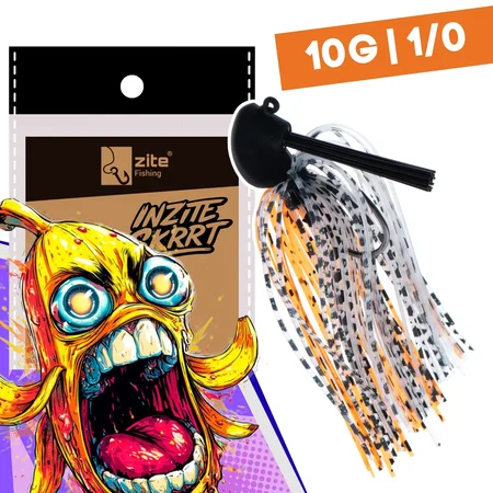 Inzite Skrrt Skirt Jig 10g – Haken 1/0 – Banana Peel – mit Weedguard Fransen Köder für Barsch und Zander