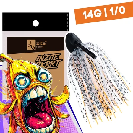 Inzite Skrrt Skirt Jig 14g – Haken 1/0 – Banana Peel – mit Weedguard Fransen Köder für Barsch und Zander