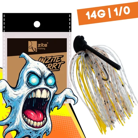 Inzite Skrrt Skirt Jig 14g – Haken 1/0 – Banana Peel – mit Weedguard Fransen Köder für Barsch und Zander