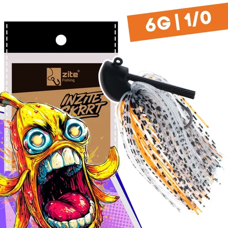 Inzite Skrrt Skirt Jig 14g – Haken 3/0 – Banana Peel – mit Weedguard Fransen Köder für Barsch und Zander