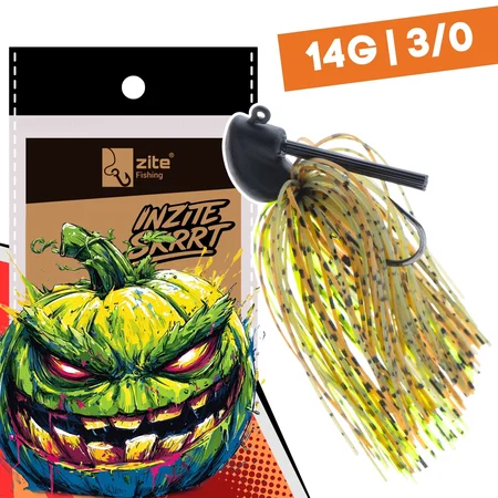 Inzite Skrrt Skirt Jig 14g – Haken 3/0 – Green Pumpkin – mit Weedguard Fransen Köder für Barsch und Zander