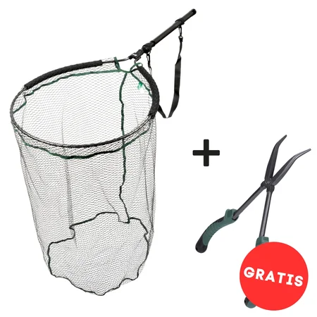 Streetfishing Kescher Gummiert Teleskop Spinnkescher 3,70 m im Set mit GRATIS XXL Hakenlöser Zange  Zite Fishing