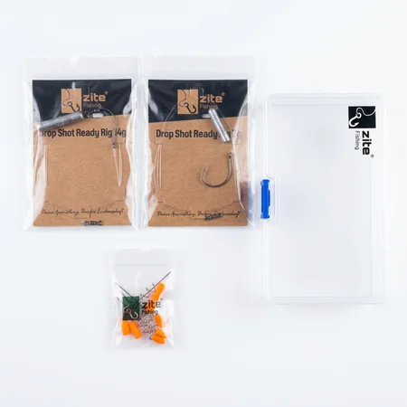 Zite Fishing Naturköder Dropshot Set – 2 Ready Rigs S & L mit Fluorocarbon-Vorfach für Barsch, Zander & Hecht