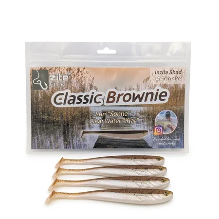 Inzite Shad Classic Brownie 15,5 cm – Gummifisch für Zander & Hecht, 4 Stück
