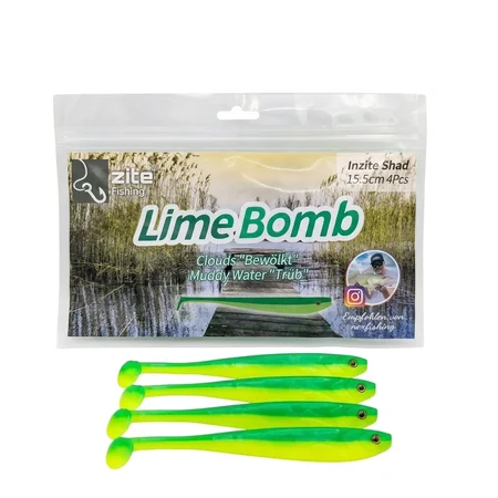 Inzite Shad Lime Bomb Gummifisch 15,5 cm – 4 Stück – UV-aktiv für Zander & Hecht