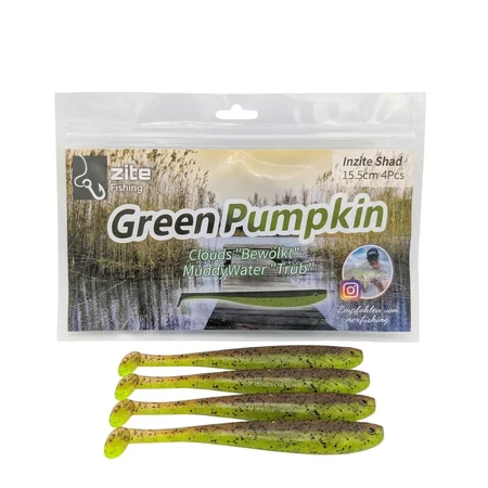 Inzite Shad Green Pumpkin 15,5 cm Gummifisch – UV-aktiv für Zander & Hecht – 4 Stück