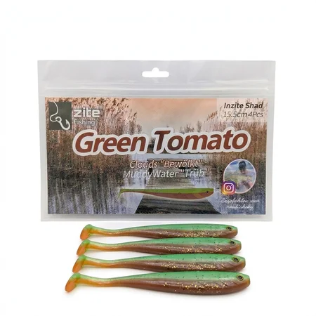 Inzite Shad Green Tomato 15,5 cm – Gummifisch für Zander & Hecht 4 Stück