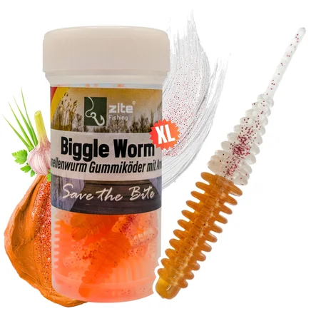 Zite Fishing Biggle Worm Christal Brown Knoblauch 6,5 cm 8 Stück