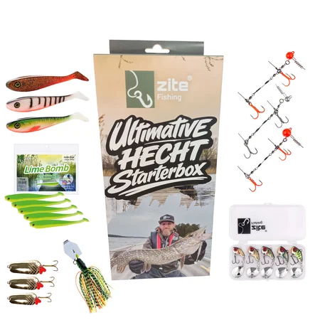 Zite Fishing Ultimative Starterbox Hecht – Komplettset Hecht Gummifisch Blinker Jigspinner