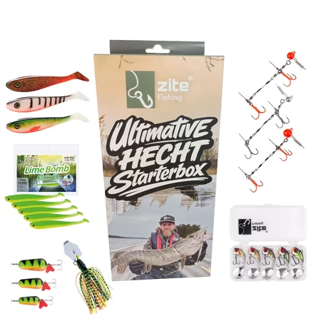 Zite Fishing Ultimative Starterbox Hecht – Komplettset Hecht Gummifisch Blinker Jigspinner