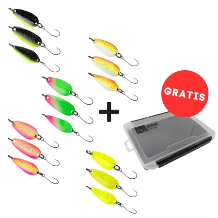 Zite Fishing Troutforce Spoons Starterset – 15 Forellen-Blinker 1,7g/2,3g/2,8g + Gratis Tacklebox