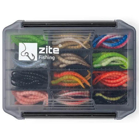 Zite Fishing Curly Viper Starterbox – 72 Forellen-Gummiköder in 12 Farben 6,5 cm Rotationsköder für Forelle