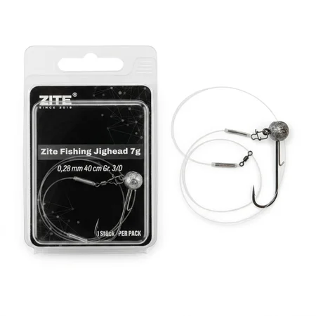 Zite Fishing Jighead 7 g – fertiges Fluorocarbon-Vorfach 0,28 mm, 40 cm, Gr. 3/0 für Barsch & Zander
