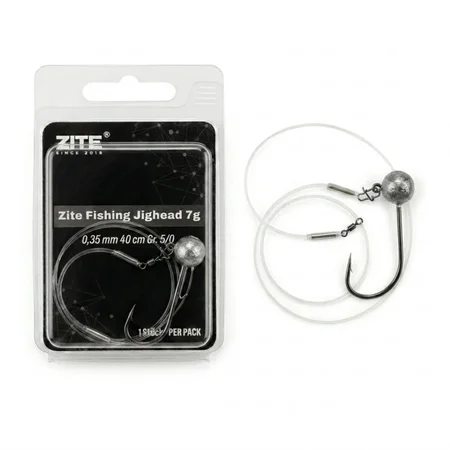 Zite Fishing Jighead 7 g – Fertigmontage mit Fluorocarbon-Vorfach 0,35 mm, 40 cm, Haken Gr. 5/0 für Hecht & Zander