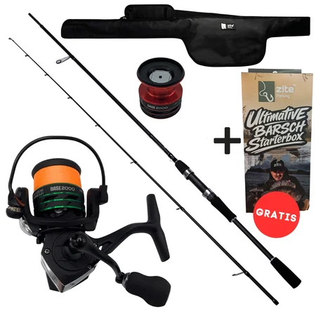 Barsch Angelset Komplett: Spinnrute 2,25 m + Rolle Base 2000 bespult + Rutentasche 1,30 m + Starterbox GRATIS