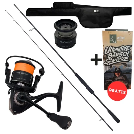 Barsch Angelset Komplett: Spinnrute 225 cm + Rolle Pro 2000 bespult + Rutentasche 1,30 m + Starterbox GRATIS