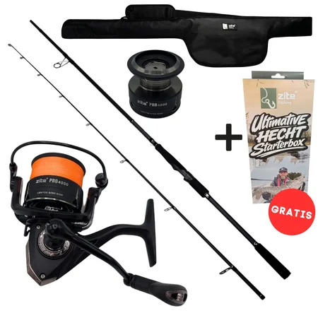Hecht Angelset Komplett: Spinnrute 255 cm + Rolle Pro 4000 bespult + Rutentasche 130 cm + Starterbox GRATIS
