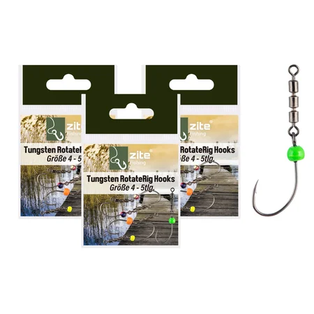 Zite Fishing Tungsten RotateRig Hooks Gr. 4 – 3er Set (15 Haken) für Forelle mit Tönnchenwirbel