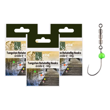 Zite Fishing Rotate Rig Haken 3er Set Gr. 6 - Rotorhaken mit Tungstenperle für Forelle