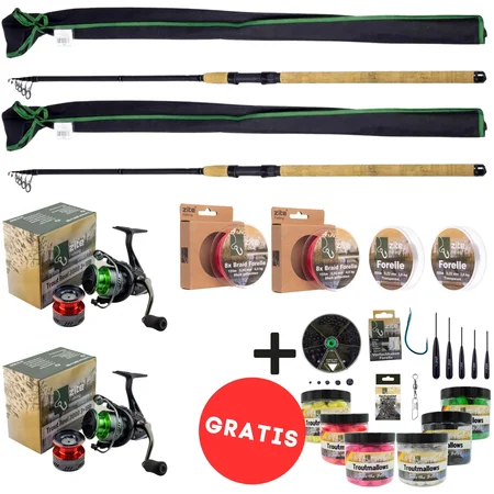 Zite Fishing XXL Troutmallows Forellenset Komplett – 2x Teleskoprute 3,30m, 2x Rolle 3000, Schnüre + Zubehör GRATIS