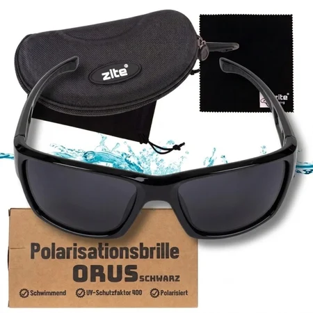 Polarisationsbrille Orus Schwarz – schwimmfähig, UV 400, TPX-Gestell, mit Hartschalen-Etui
