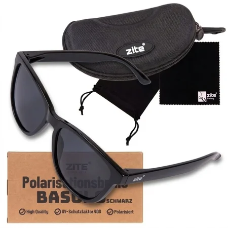 Polarisationsbrille Basulo Schwarz – UV400, Kategorie 3, mit Hardcase & Mikrofasertuch