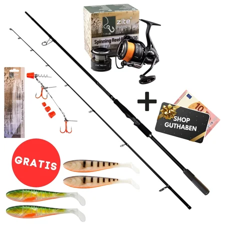 Zite Fishing Pike Pro Stick XL Big Bait Starterset – Rute, Rolle Pro 4000 bespult + Hechtsystem + 4 Gummifische