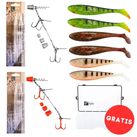 Zite Fishing Inzite Flanker XL Sparset – Hecht-Komplettset mit 6 Gummifischen 23,5 cm, 2x Variables Hechtsystem L (Natur