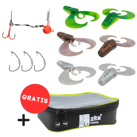 Zite Fishing MONSTER BAT Starter-Set – Hecht-Komplettset mit 6 Gummifischen, Offset-Haken 10/0, UV-Hechtsystem & Tackle