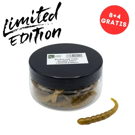 Zite Fishing Curly Viper Golden Olive 6,5 cm – Forellenköder Limited Edition, Dose mit 8+4 Stück GRATIS