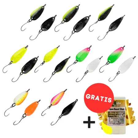 Zite Fishing Troutforce Spoon Starterset – Forellen-Spoons ZAP! BAMF! KAPOW! + Flave Boost Stick Käse GRATIS
