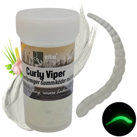 Curly Viper Glow Knoblauch 6,5 cm 8 Stück – Forellen Gummiköder UV-aktiv