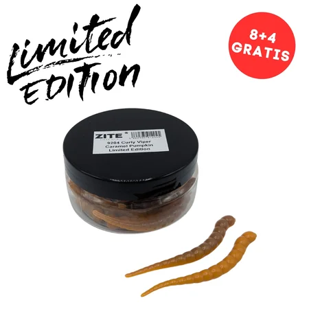 Curly Viper Caramel Pumpkin 6,5 cm – Forellenköder Limited Edition, Dose mit 8+4 Stück GRATIS