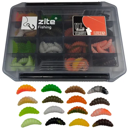 Big Mag Starterbox – 80 Forellen Gummiköder 3 cm, 16 Farben, UV-aktiv, Made in Germany
