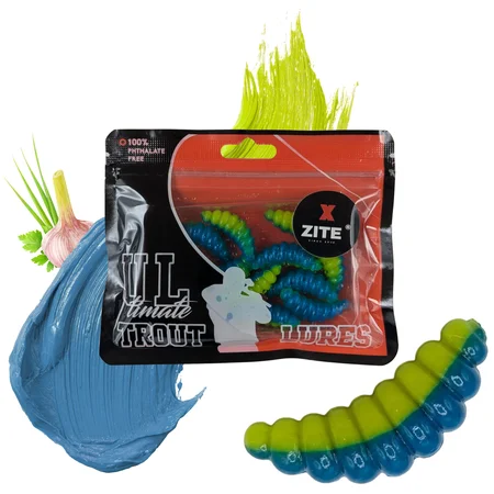 Big Mag Forellenköder Blau/Gelb Knoblauch 3 cm 10 Stück UV-aktiv