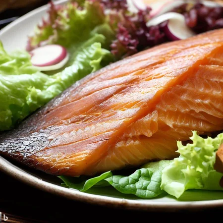 Geräuchertes Fischfilet mit Salat zum Essen