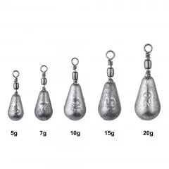 Birnenblei Set 25 Stück 5-20g in Box fürs Grundangeln - Vielseitig für Raub- und Friedfische - Grund-Blei mit Ringclip - 5 verschiedene Gewichte