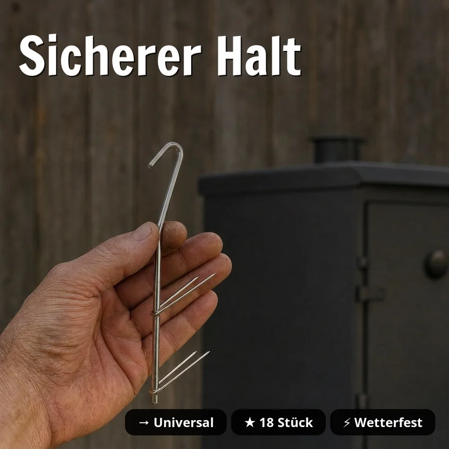 V-Räucherhaken Set Fische Räuchern Stainless Steel Räucherofen 18 Stück Zite Fishing - Sicherer Halt